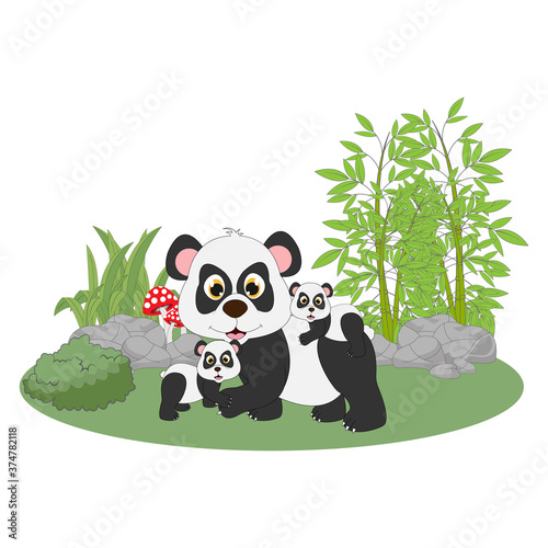 Fototapeta Naklejka Na Ścianę i Meble -  illustration vector graphic of cute panda animal character cartoon isolated, perfect for cover, book, birthday card, gift card, wrap paper, sticker, t-shirt, memo, decoration