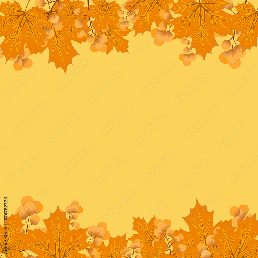 Orange background and autumn leaves frame, have space for your letters, autumn background. Orange background and autumn leaves frame, have space for your letters, autumn background.