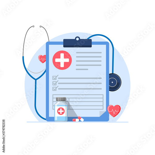 medical check up, medical record concept metaphor illustration flat design vector, simple and modern style graphic elements for website, web pages, templates, web banners. stock illustration
