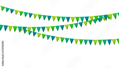 Paper bunting party flags isolated on white