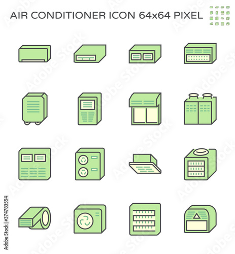 Air conditioner and air compressor or air condenser unit
both is a part of cooling function and air conditioning HVAC systems, 
That is process of removing heat and moisture from interior, Vector icon