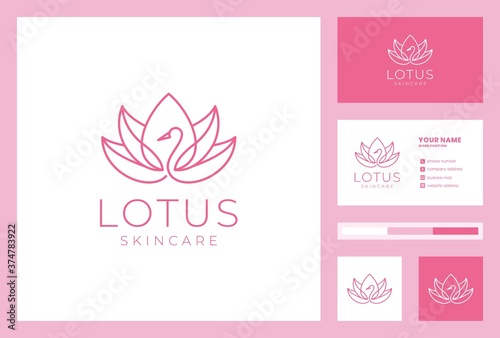lotus logo design inline art style. skin care icon. beauty salon logo inspiration with business card template.