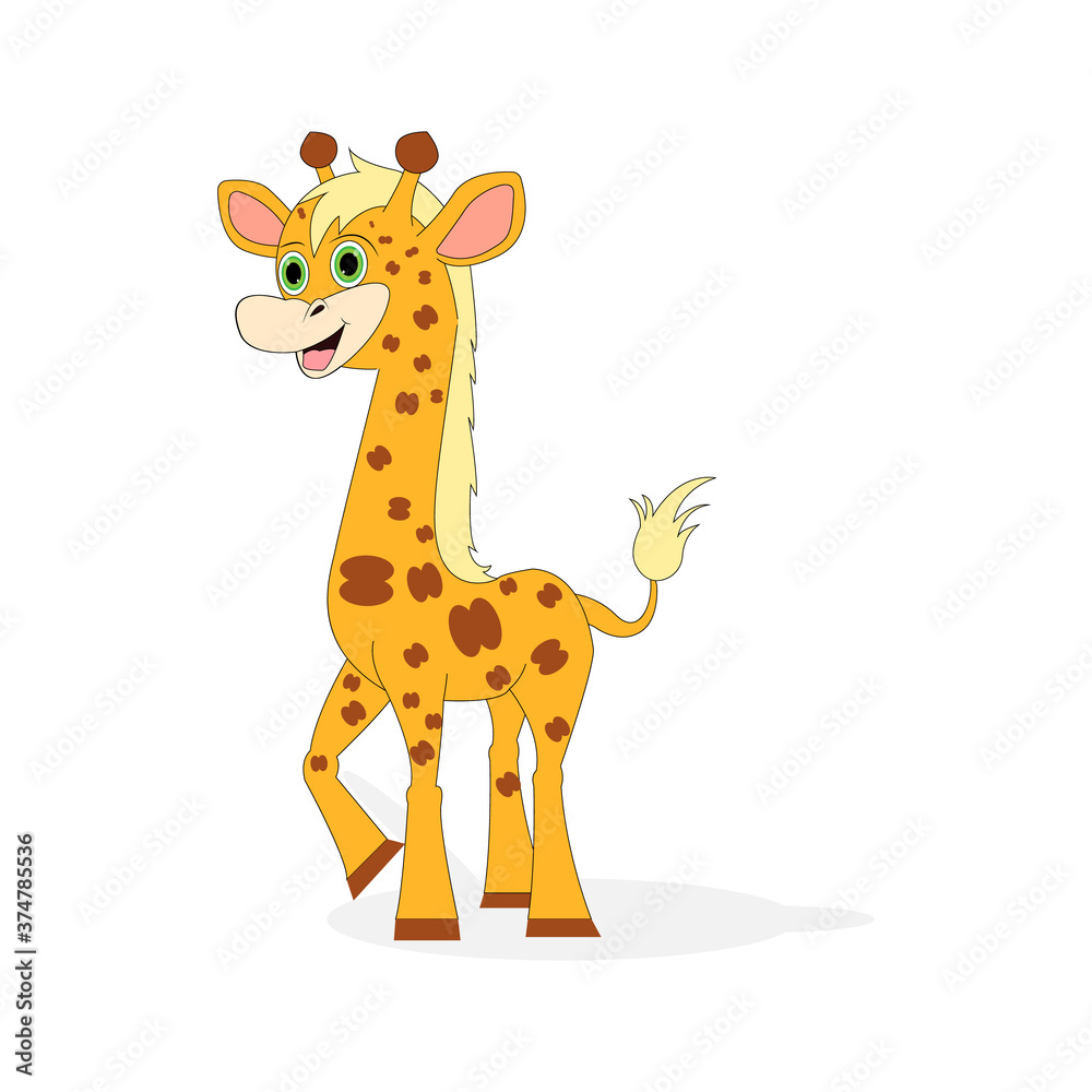Fototapeta premium illustration vector graphic of cute giraffe animal character cartoon isolated, perfect for cover, book, birthday card, gift card, wrap paper, sticker, t-shirt, memo, decoration