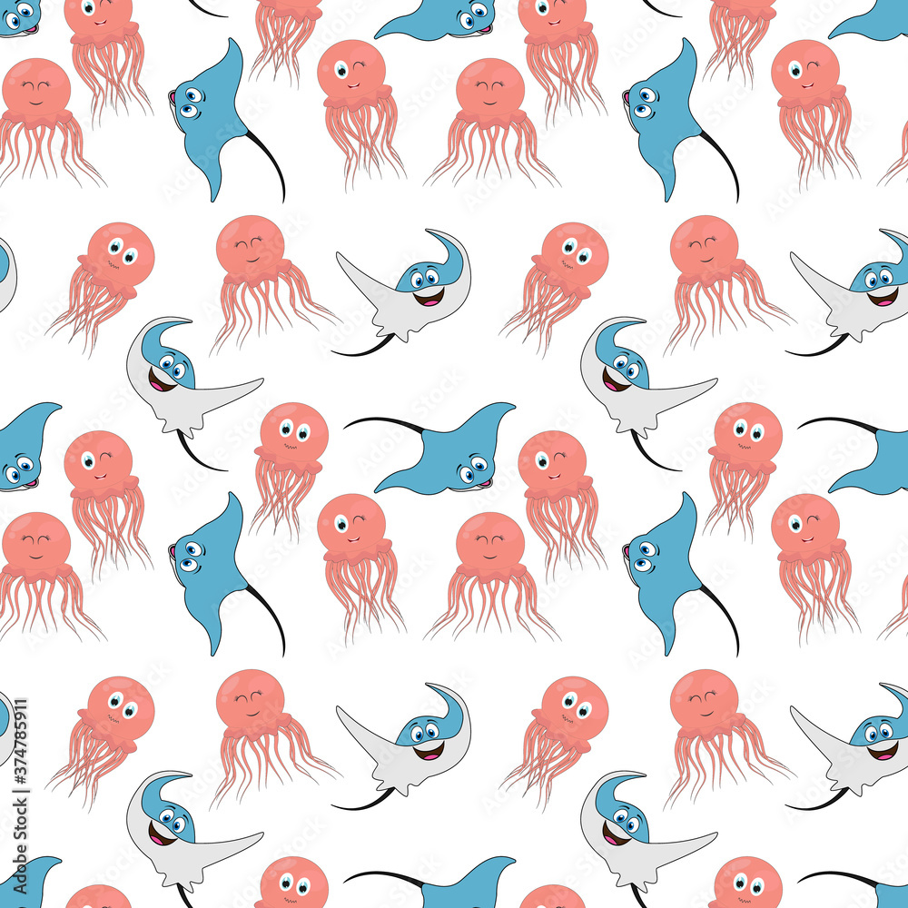 Obraz premium seamless pattern with stingray and jellyfish