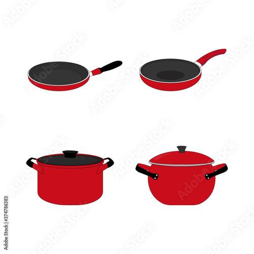 red frying pan isolated on white
