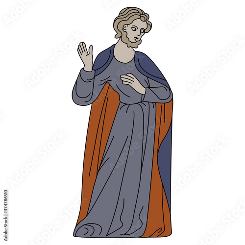 Preaching Jesus Christ. Medieval icon. Christian saint. Isolated vector illustration. 