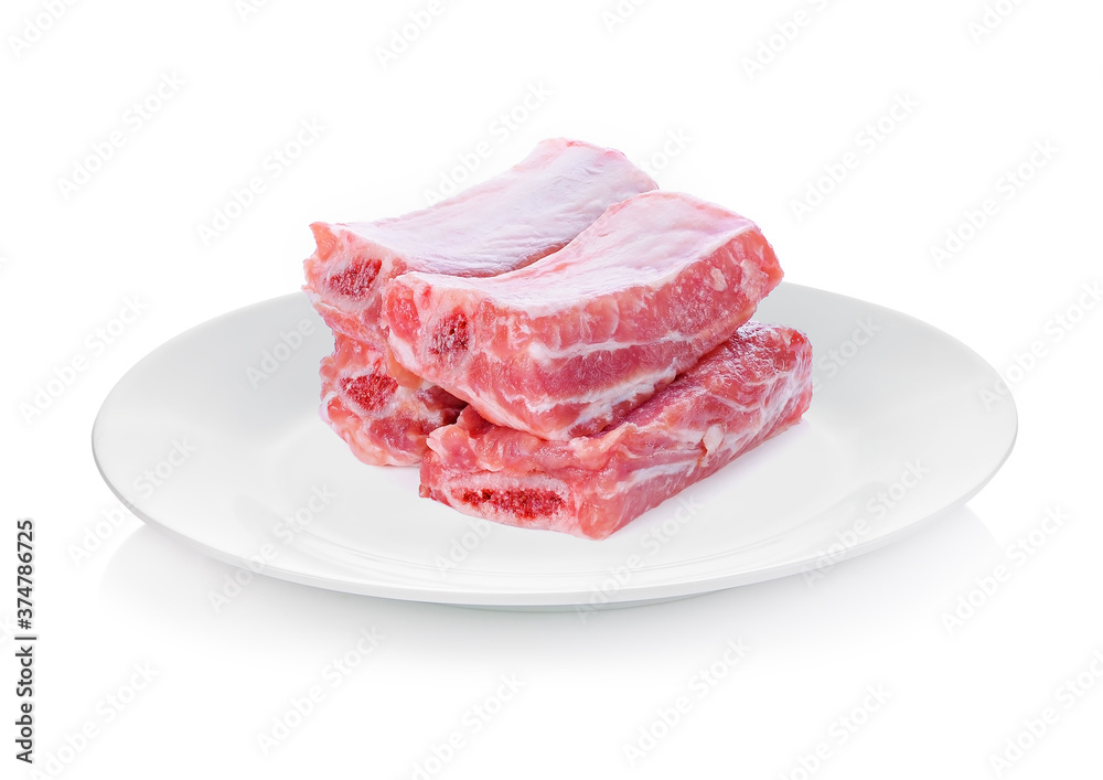 Pork rib meat isolated on white plate