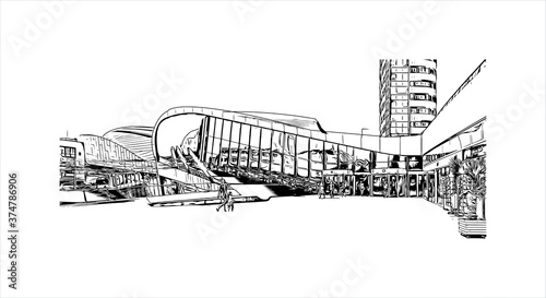 Building view with landmark of Arnhem is a city and municipality situated in the eastern part of the Netherlands. Hand drawn sketch illustration in vector.