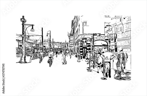 Building view with landmark of Arnhem is a city and municipality situated in the eastern part of the Netherlands. Hand drawn sketch illustration in vector.