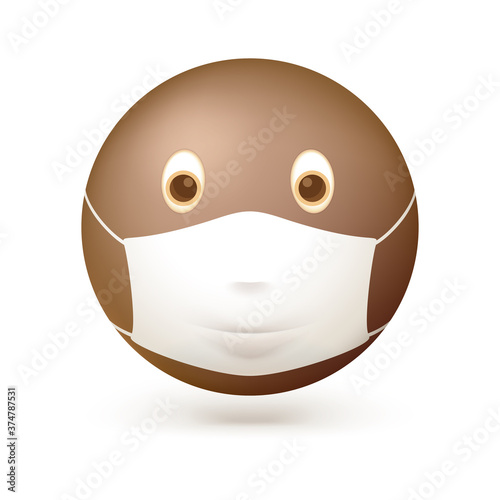 Emoji emoticon with medical mask on face. Emoji icon with black skin. Vector 3d illustration isolated on white background.