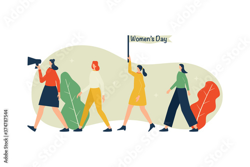 Vector illustration  woman peoples walking on demonstration  women   s day