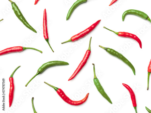 Collection of red chilli peppers isolated on white background