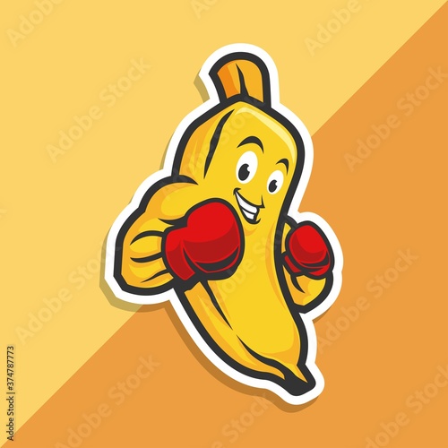 boxing banana fruit cute character mascot vector design