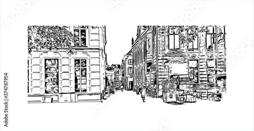 Building view with landmark of Arnhem is a city and municipality situated in the eastern part of the Netherlands. Hand drawn sketch illustration in vector.