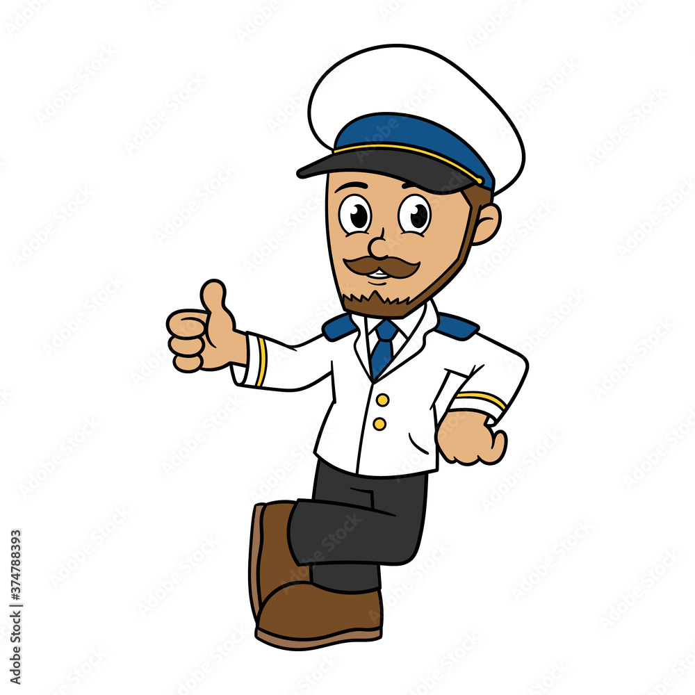 Cartoon Sailor Captain Leaning and Giving Thumbs Up Vector Illustration Cartoon Sailor Captain Leaning and Giving Thumbs Up Vector Illustration