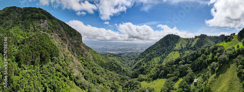 Aerial view of the Cruz de Alajuelita and Pico Blanco in Escazu, Costa Rica