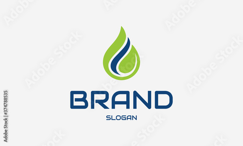 illustration vector graphic of modern, flat, simple, abstract mark, combination water drop, liquid drop shape and leaf logo design