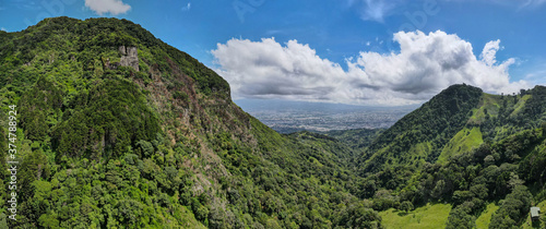 Aerial view of the Cruz de Alajuelita and Pico Blanco in Escazu, Costa Rica photo
