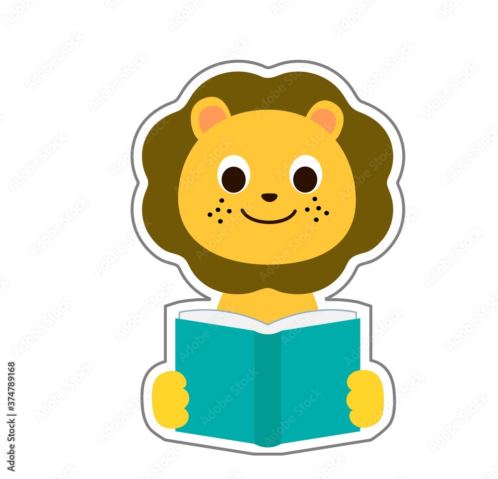 Fototapeta premium ライオン 読書をしている動物アイコン