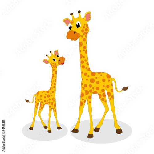 Fototapeta Naklejka Na Ścianę i Meble -  illustration vector graphic of cute giraffe animal character cartoon isolated, perfect for cover, book, birthday card, gift card, wrap paper, sticker, t-shirt, memo, decoration