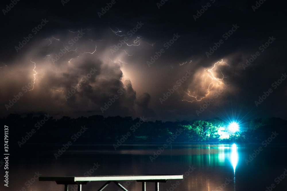 Lighting from thunderstorm over Lake Herman