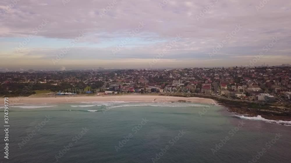 Aerial flying over Maroubra Beach Sydney, Australia on a cloudy day. Aerial flying over Maroubra Beach Sydney, Australia on a cloudy day.