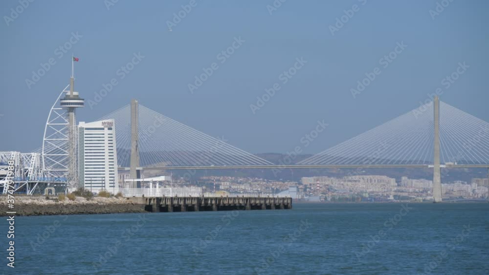 Vasco da Gma bridge Lisbon Portugal slow motion 4k Vasco da Gma bridge Lisbon Portugal slow motion 4k