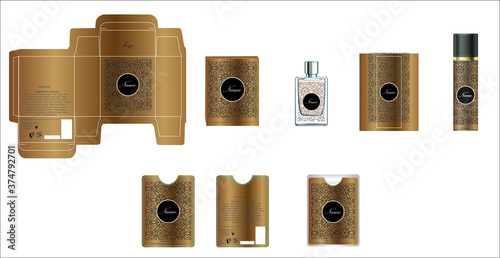 Packaging design, perfume luxury box design template and mock up box. Illustration vector.