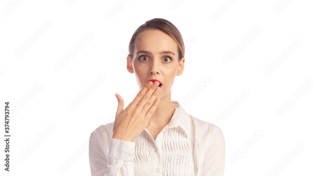 shocked strict business style woman isolated on white background shocked strict business style woman isolated on white background