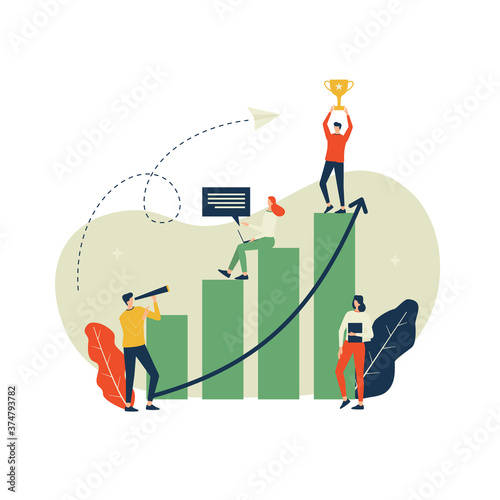 Vector illustration, business goal concept, growing up business, teamwork