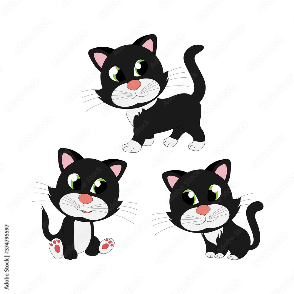 illustration vector graphic of cute  cat animal character cartoon isolated, perfect for cover, book, birthday card, gift card, wrap paper, sticker, t-shirt, memo, decoration