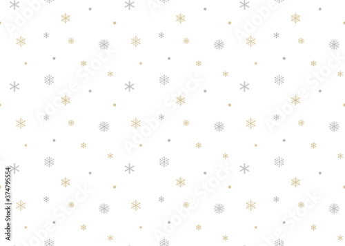 Christmas pattern seamless. Vector holidays background white color with golden and silver snowflakes.