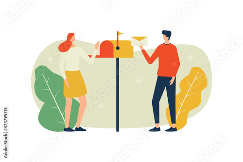 Vector illustration, mailbox with letters, receiving letters