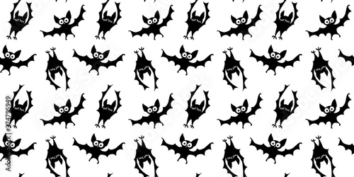 Flying bats seamless pattern. Cute Spooky vector Illustration. Halloween background and texture in cartoon gothic style