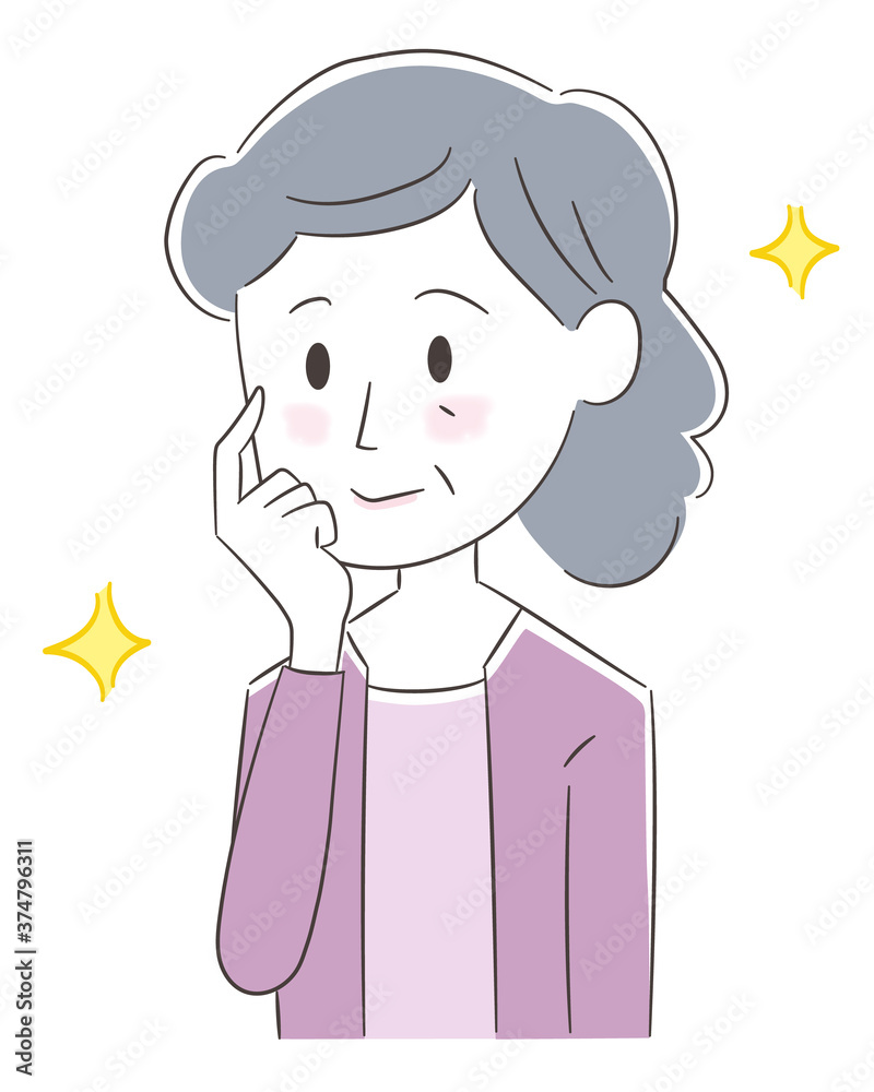 Happy elderly woman recovered from skin problems. Vector illustration isolated on white background. Happy elderly woman recovered from skin problems. Vector illustration isolated on white background.