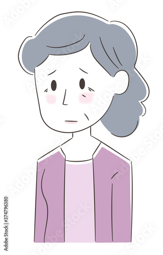 Tired elderly woman. Vector illustration isolated on white background.