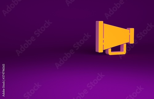 Orange Megaphone icon isolated on purple background. Speaker sign. Minimalism concept. 3d illustration 3D render.