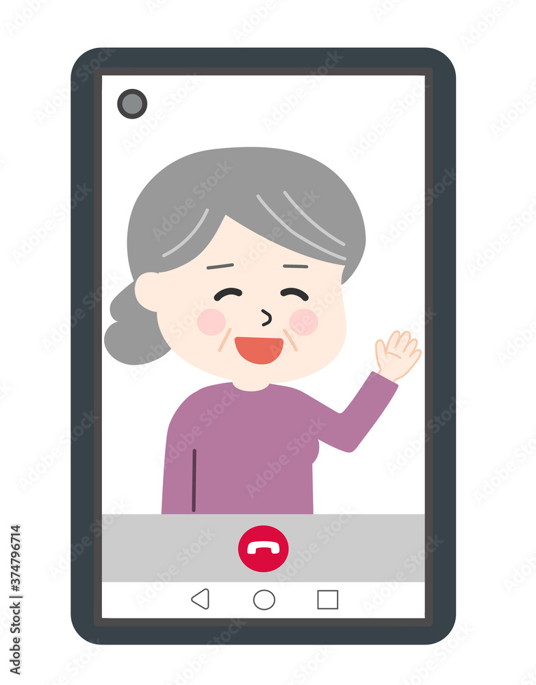 Elderly woman having video call on smartphone. Vector illustration isolated on white background. Elderly woman having video call on smartphone. Vector illustration isolated on white background.