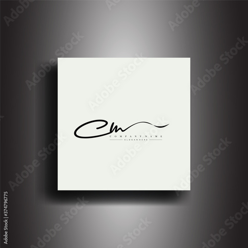 CM Signature style monogram.Calligraphic lettering icon and handwriting vector art.