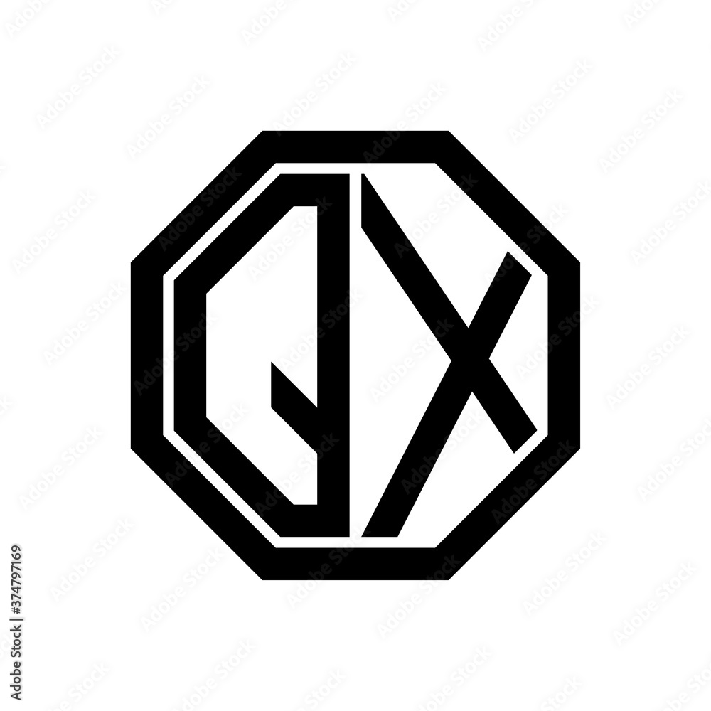 QX initial monogram logo, octagon shape, black color