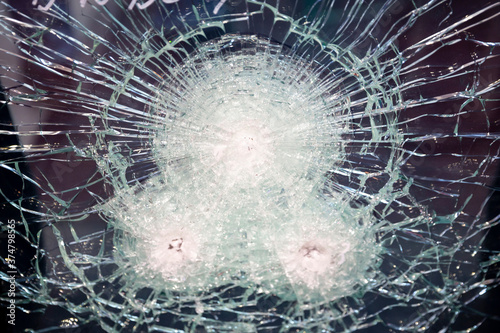 Cracked bulletproof glass photo