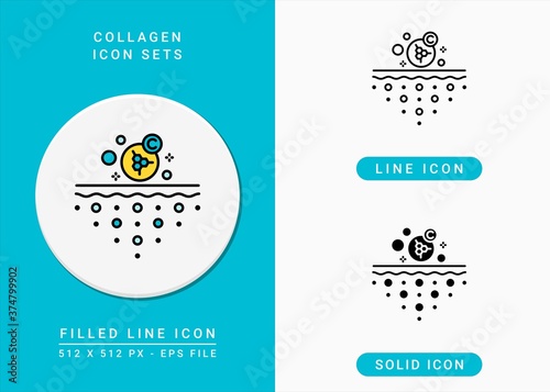 Collagen icons set vector illustration with solid icon line style. Beauty cream concept. Editable stroke icon on isolated background for web design, infographic and UI mobile app.
