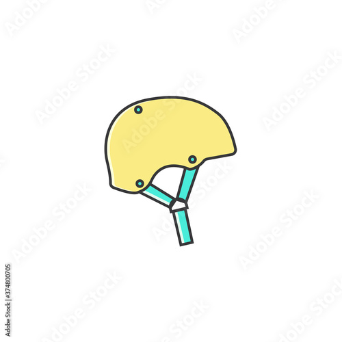 Skateboard, roller skating, cycling, scooter, longboarding, rollerblading helmet flat color line icon on isolated white background. Skater head protective accessory.