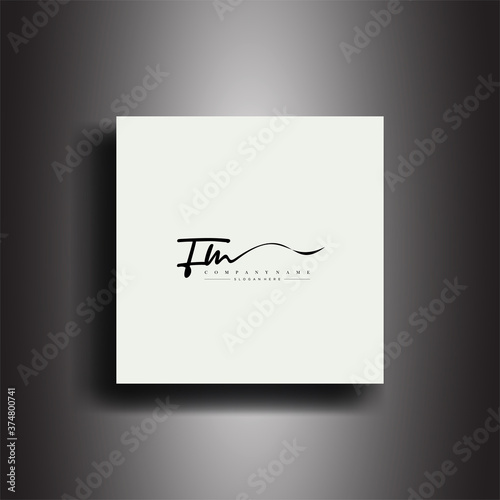 FM Signature style monogram.Calligraphic lettering icon and handwriting vector art.