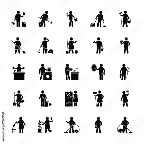 Household Cleaning Glyph Icons 