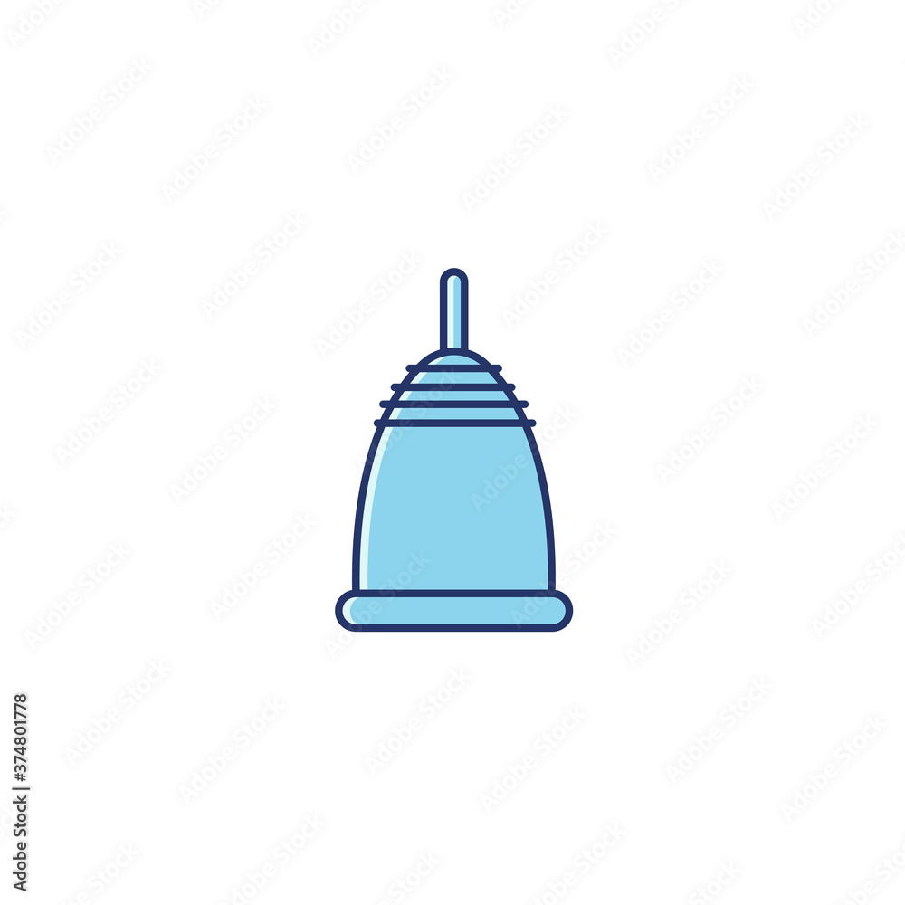 Female compact and reusable menstrual cup - thin line color icon on isolated white background. Woman hygiene and care product simple vector linear sign, symbol, element, pictogram Female compact and reusable menstrual cup - thin line color icon on isolated white background. Woman hygiene and care product simple vector linear sign, symbol, element, pictogram