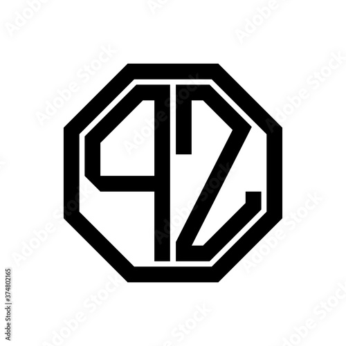 PZ initial monogram logo, octagon shape, black color