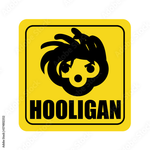 Car sticker hooligan animal Yellow sign of attention danger Exclamation point Road sign Funny creative auto design Inscription bully Fashion print for clothes apparel greeting invitation card banner 