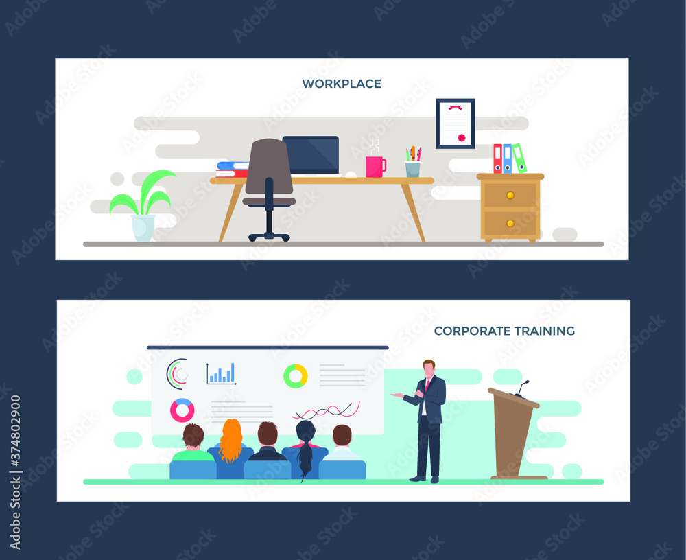 Workplace and Corporate Training Flat Illustrations 