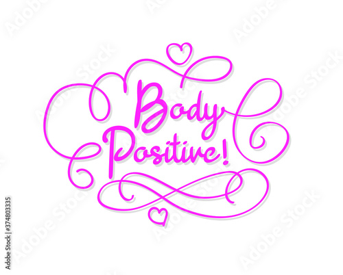 Feminist and body positive vector illustration. Female movements cartoon badges with text.
